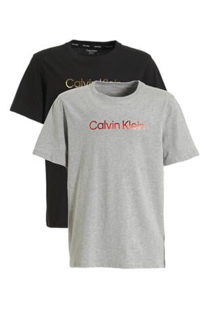 T-shirt - set van 2 zwart/grijs melange