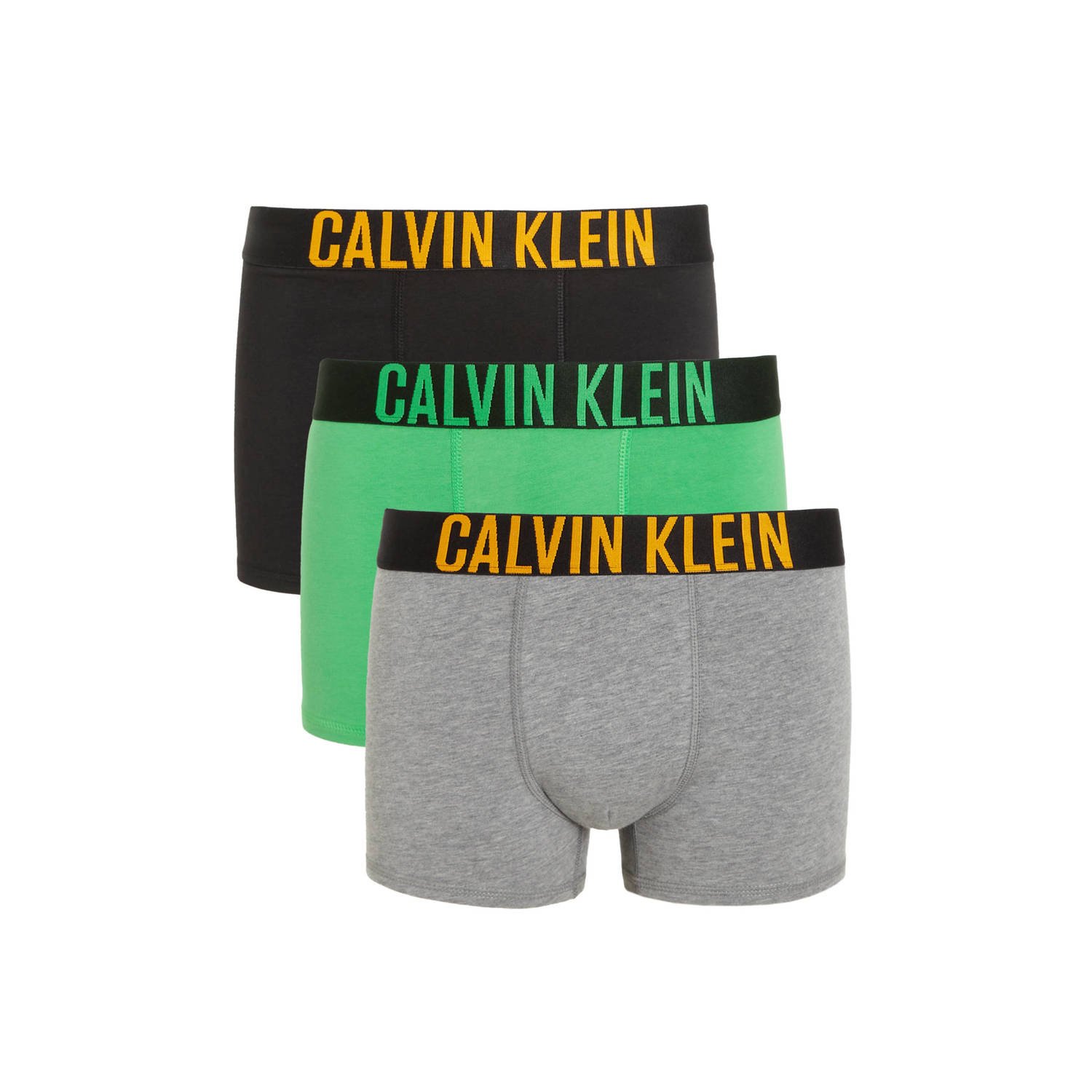 Calvin Klein boxershort set van 3 felgroen grijs melange zwart Jongens Katoen (duurzaam) 128-140