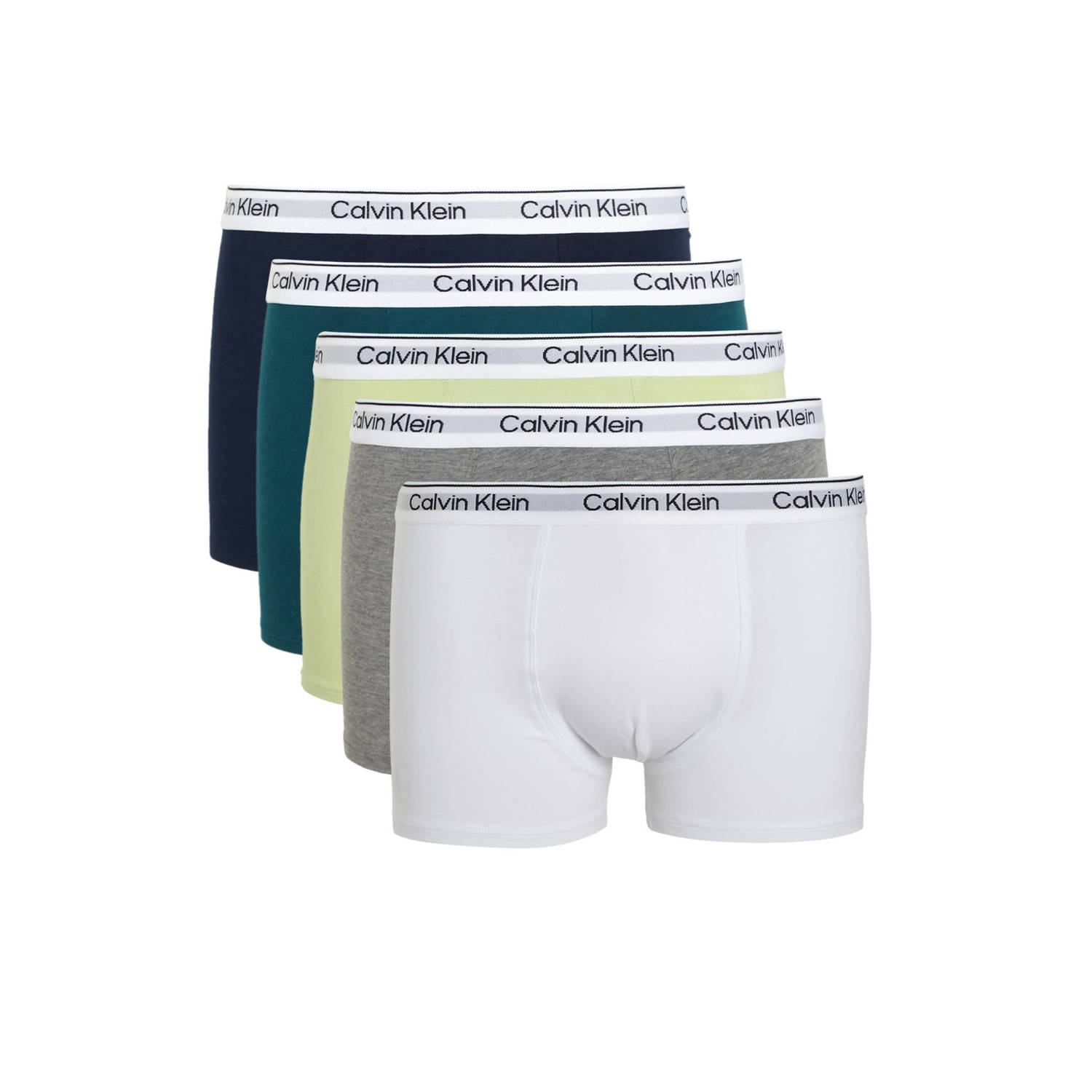 Calvin Klein boxershort set van 5 wit grijs limegroen donkergroen navy Jongens Katoen (duurzaam) 128-140