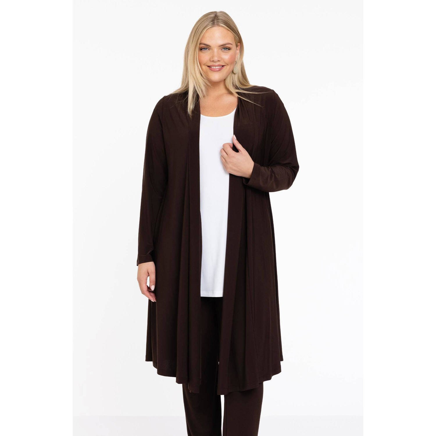 YOEK vest DOLCE van travelstof bruin