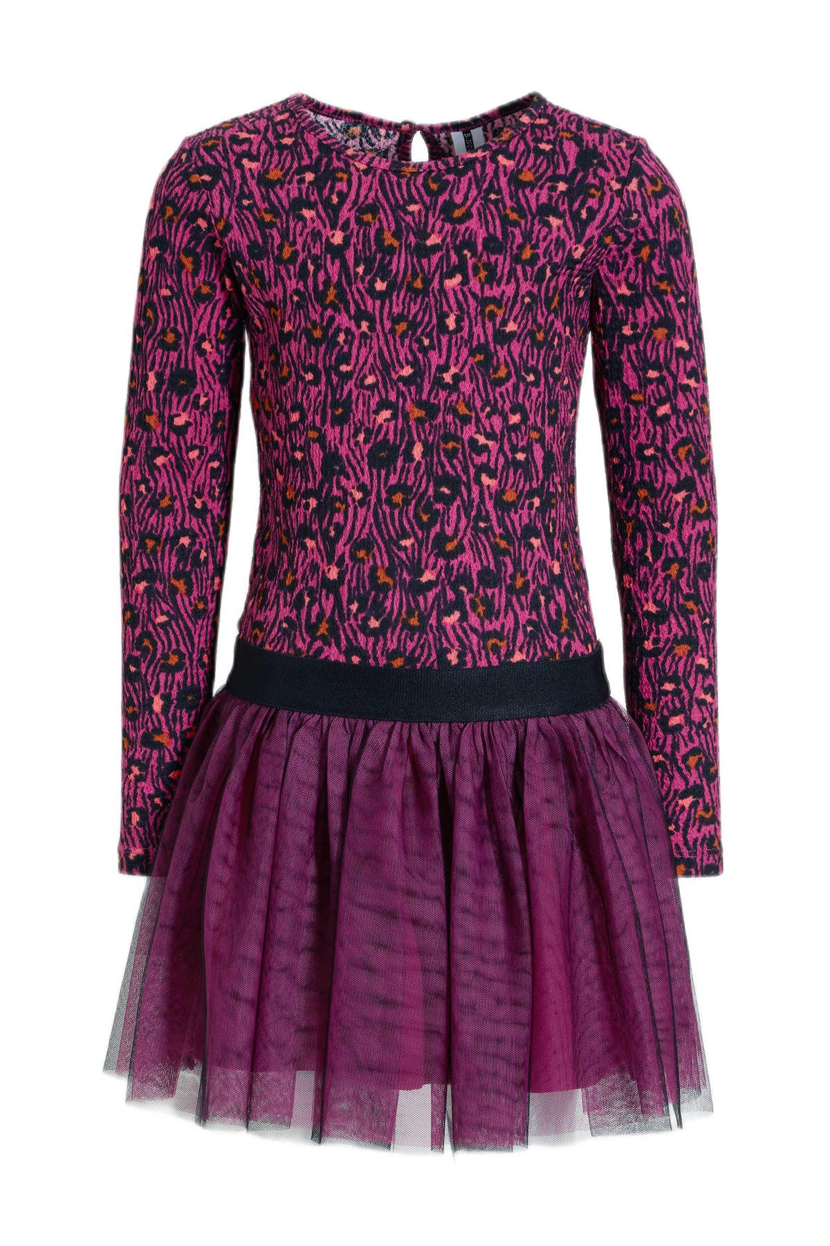 jurk met all over print fuchsia/zwart wehkamp