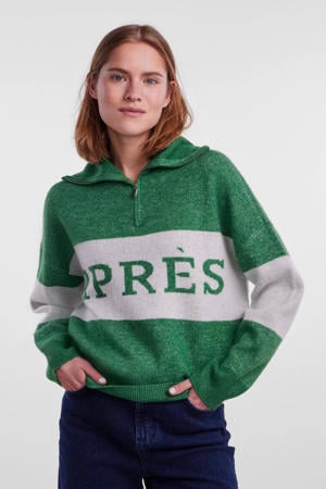 fijngebreide trui van gerecycled polyester groen/ecru