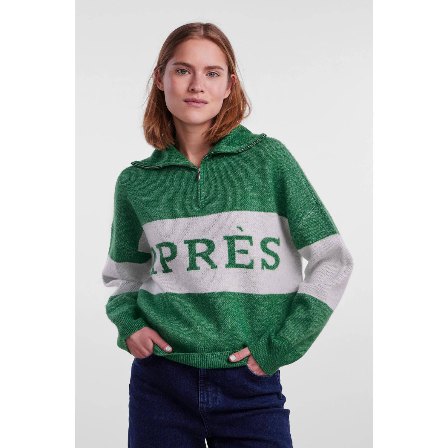 PIECES fijngebreide trui van gerecycled polyester groen ecru