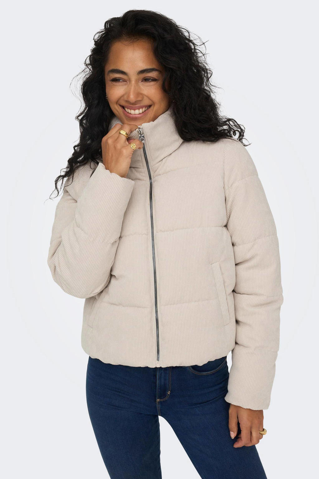 ONLY corduroy gewatteerde jas met textuur ecru