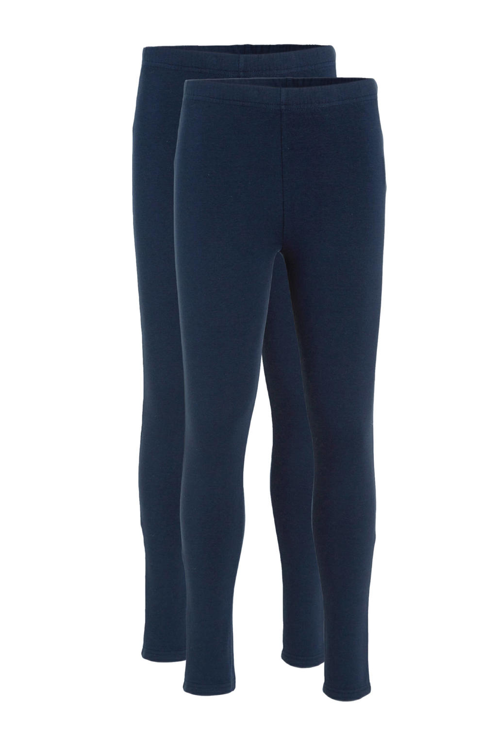 Set van 2 donkerblauwe meisjes Anytime fleece legging van katoen met elastische tailleband en effen