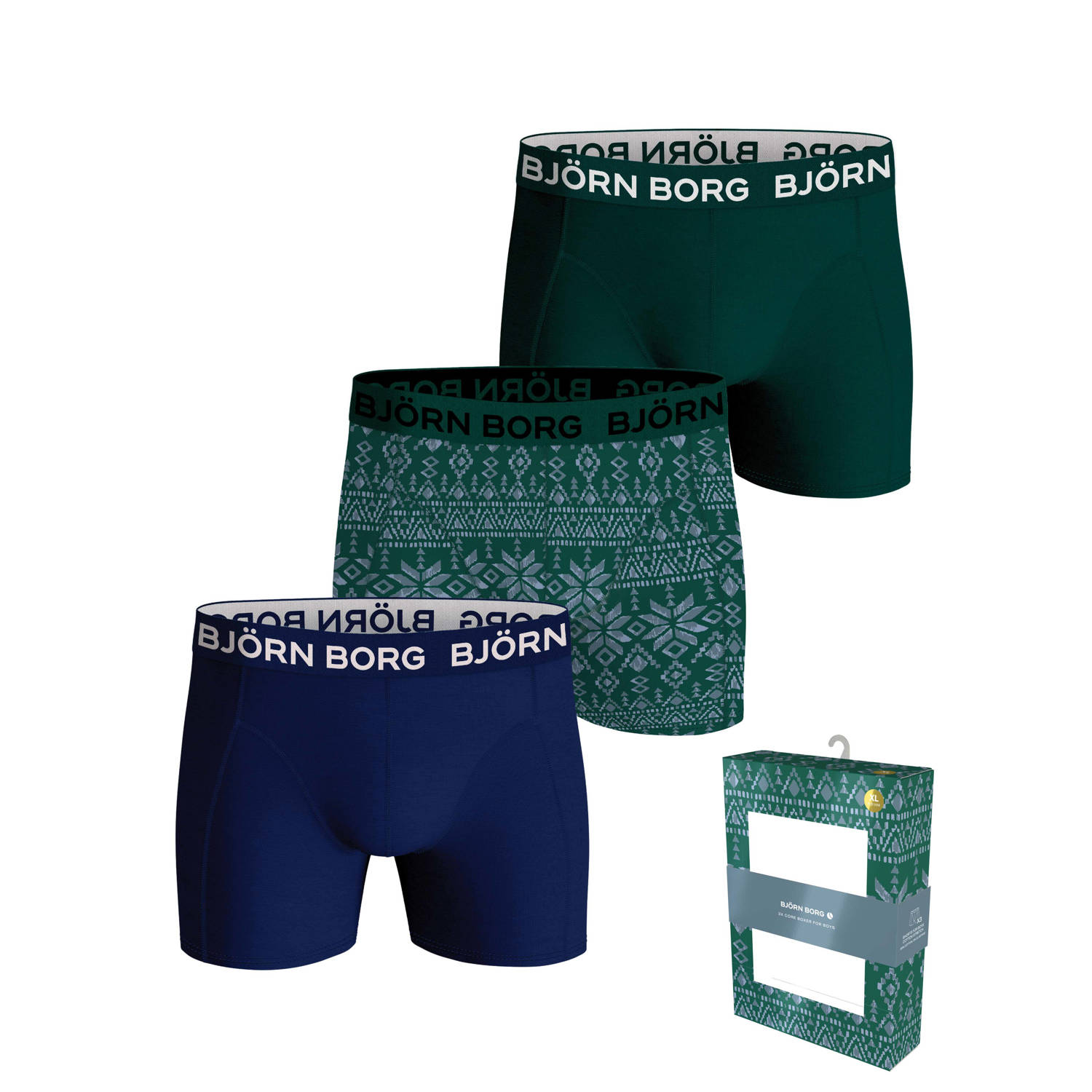 Björn Borg boxershort CORE set van 3 groen blauw Jongens Katoen (duurzaam) 122-128