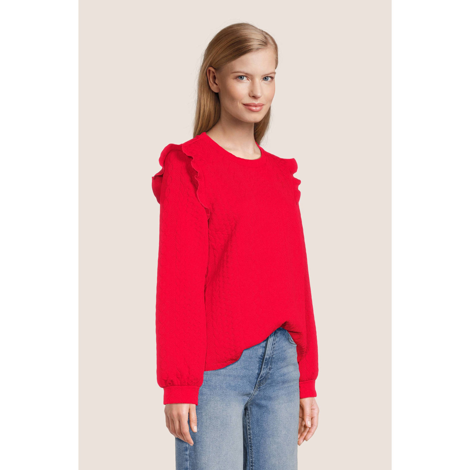 VERO MODA sweater VMNANA met ruches rood