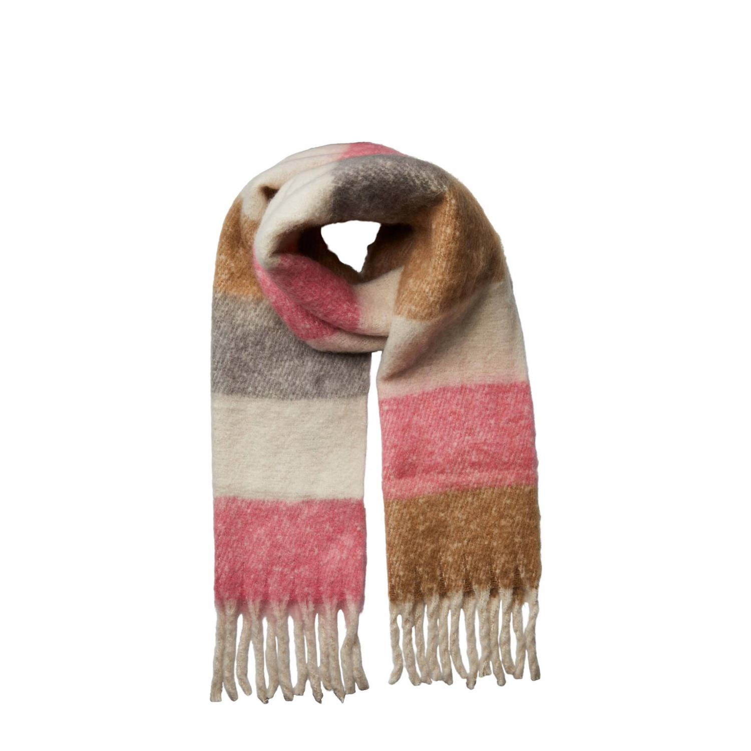 PIECES geruite sjaal met franjes PCSOMMER roze bruin ecru