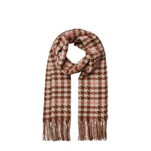 geruite sjaal met franjes PCSELINA bruin/rood