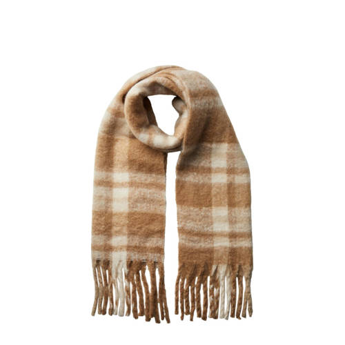 PIECES geruite sjaal met franjes PCJULIETA bruin/beige afbeelding