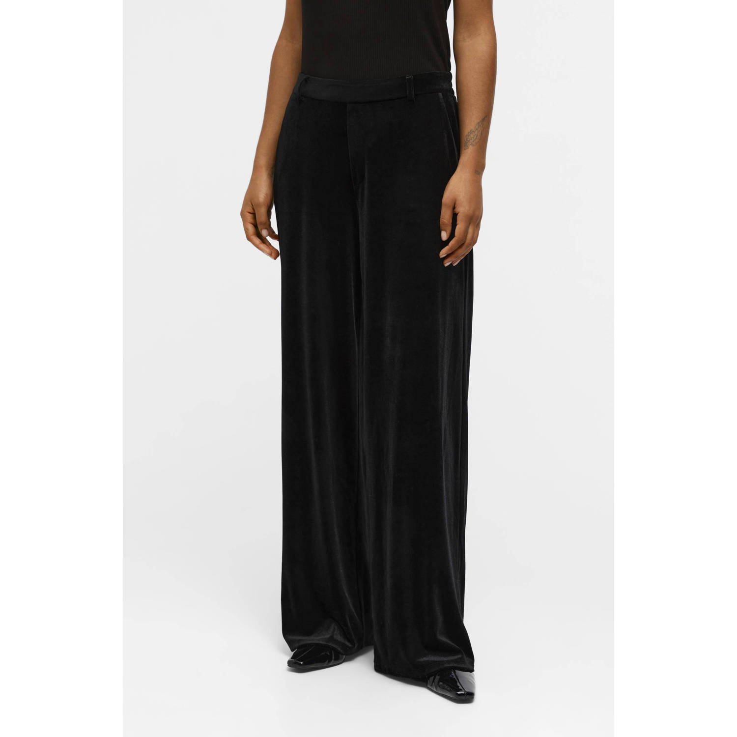 OBJECT fluwelen wide leg broek OBJLISA zwart