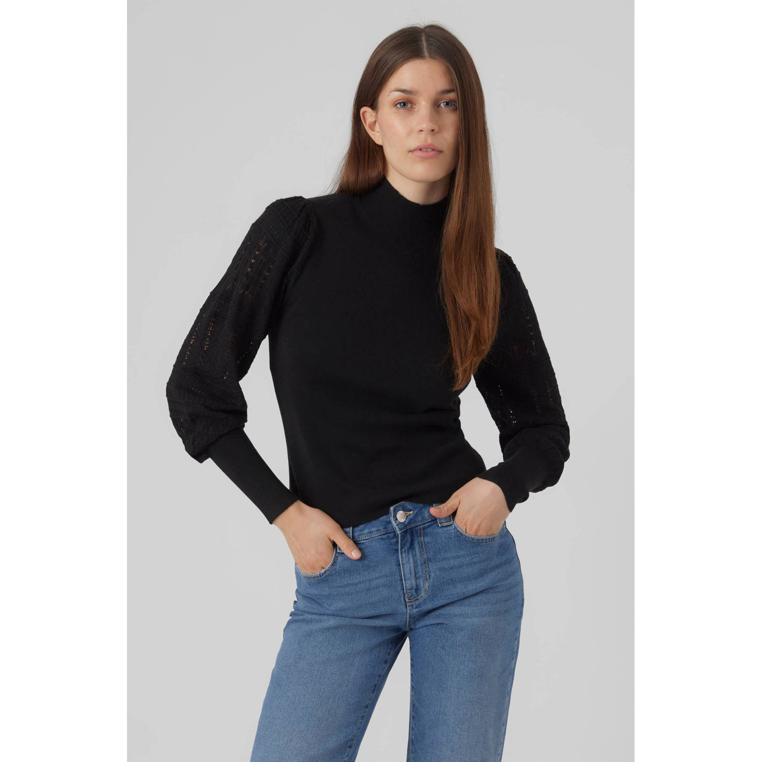 VERO MODA gebreide trui VMFELIPA van gerecycled polyester zwart