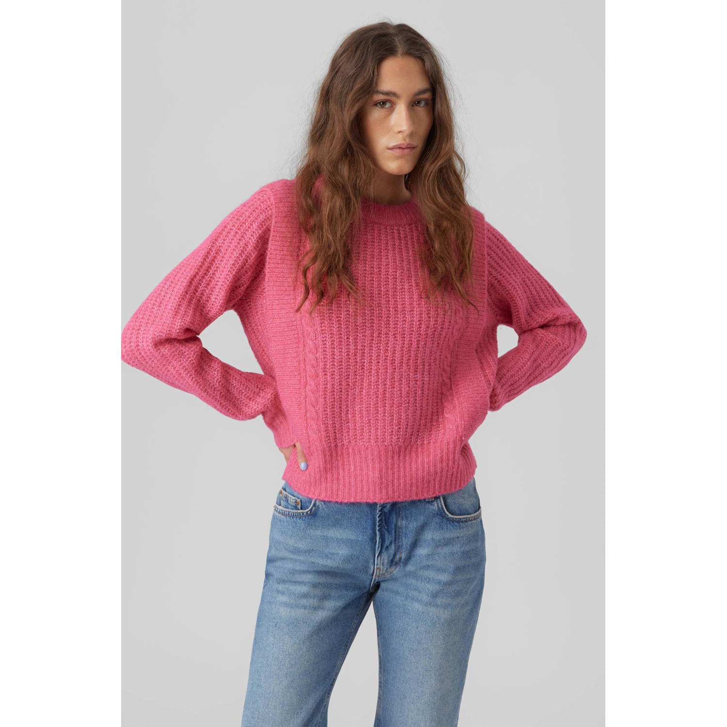 VERO MODA gemêleerde gebreide trui VMHAZEL van gerecycled polyester roze