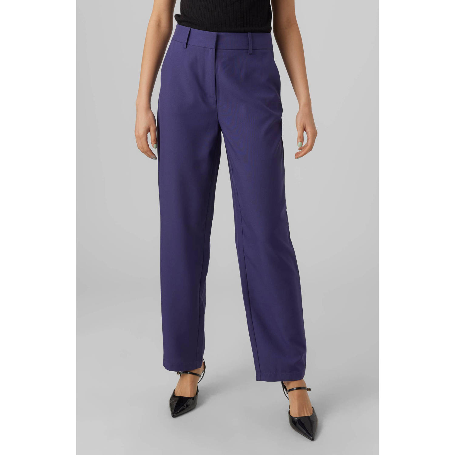 VERO MODA high waist straight fit pantalon VMCAPRI paars