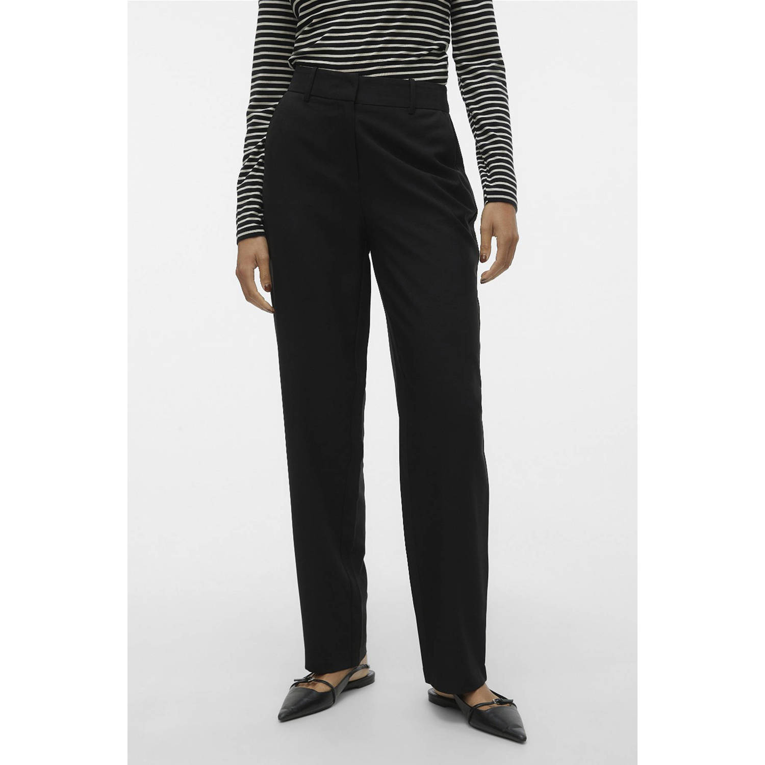 VERO MODA high waist straight fit pantalon VMCAPRI zwart