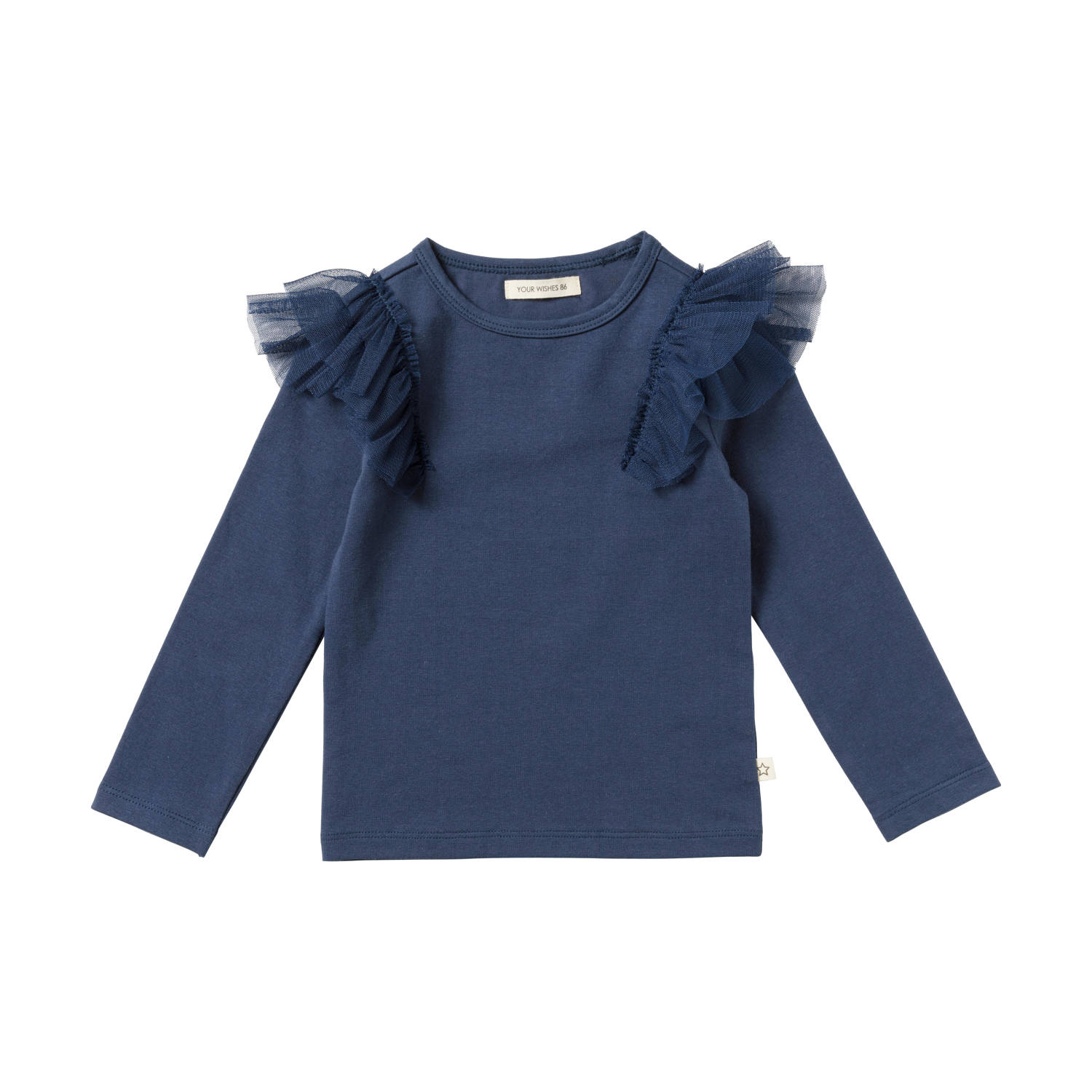 Your Wishes longsleeve Hamida met ruches donkerblauw Meisjes Stretchkatoen Ronde hals 134 140