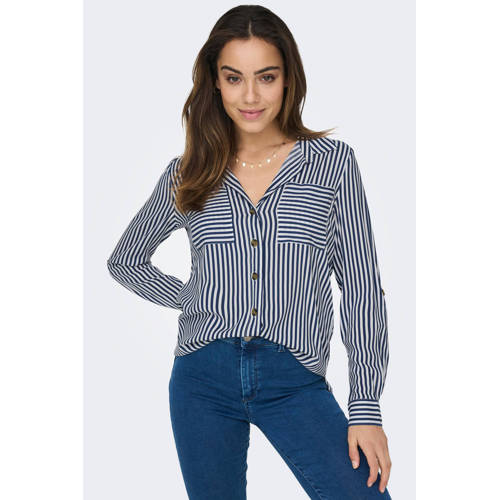 ONLY gestreepte blouse ONLYASMIN blauw/wit afbeelding