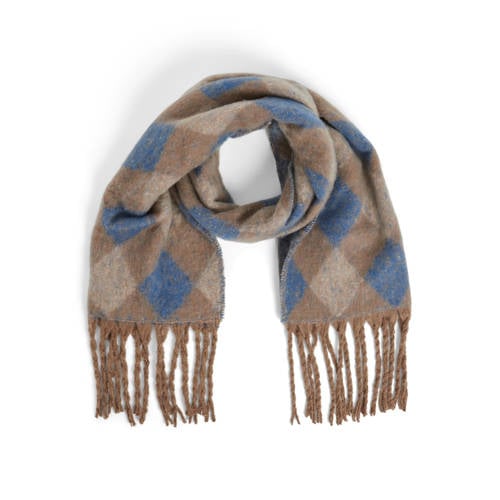 VILA geruite sjaal met franjes VILEAH bruin/blauw