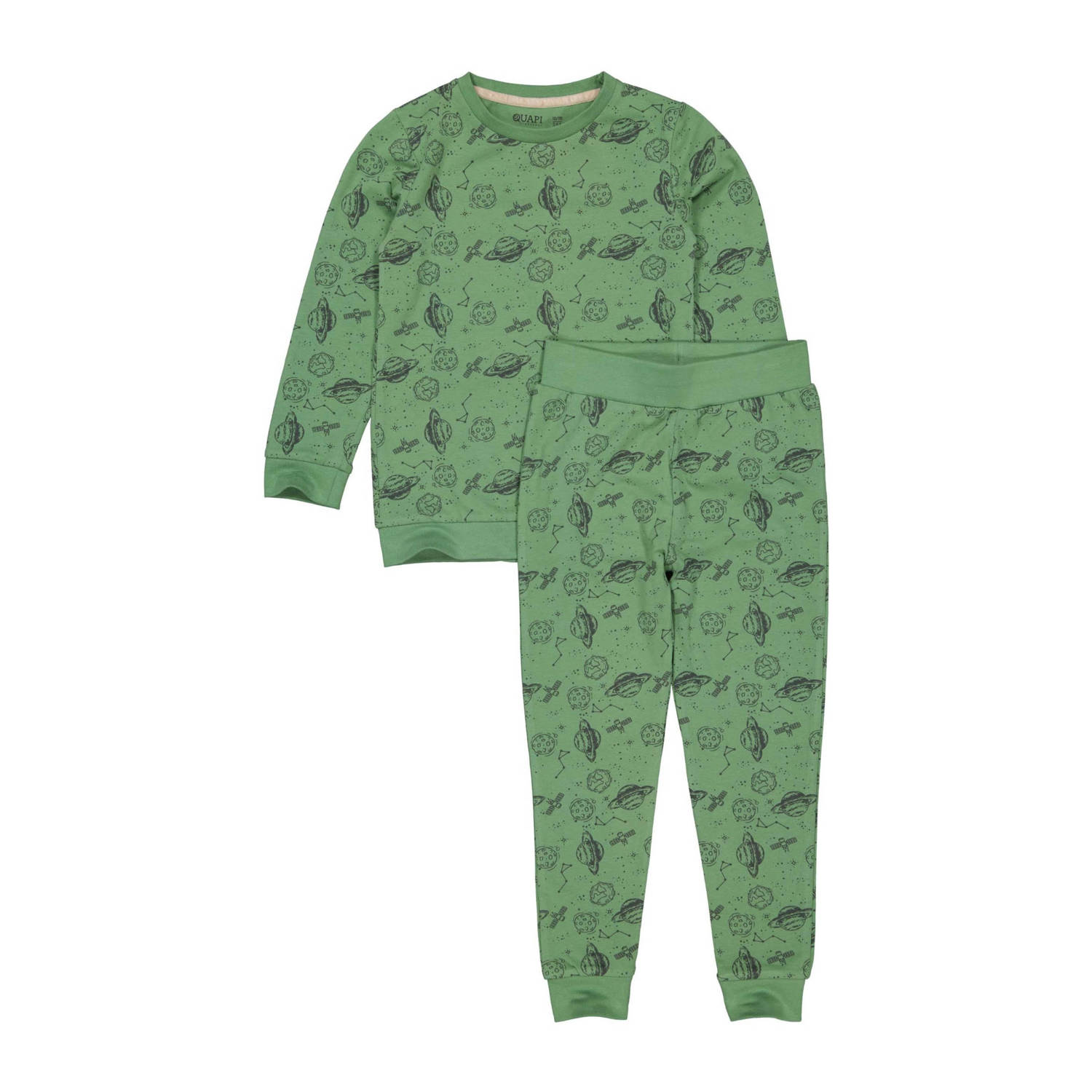 Quapi pyjama PUCK met all over print groen Jongens Stretchkatoen Ronde hals 122 128
