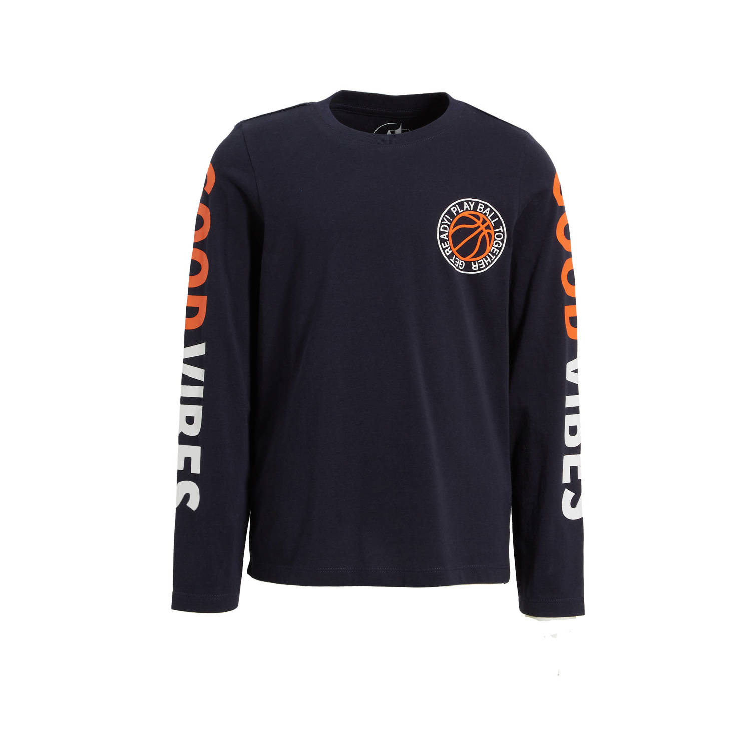 anytime longsleeve met tekstopdruk donkerblauw