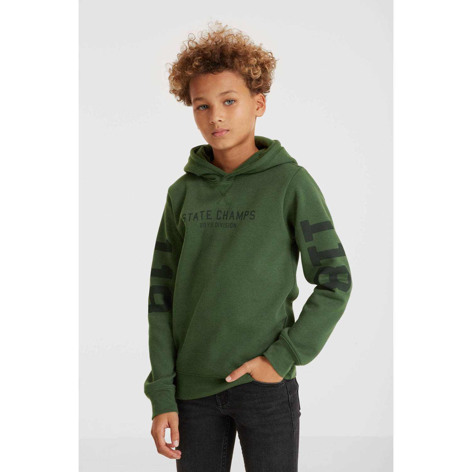 anytime hoodie met tekstopdruk khaki
