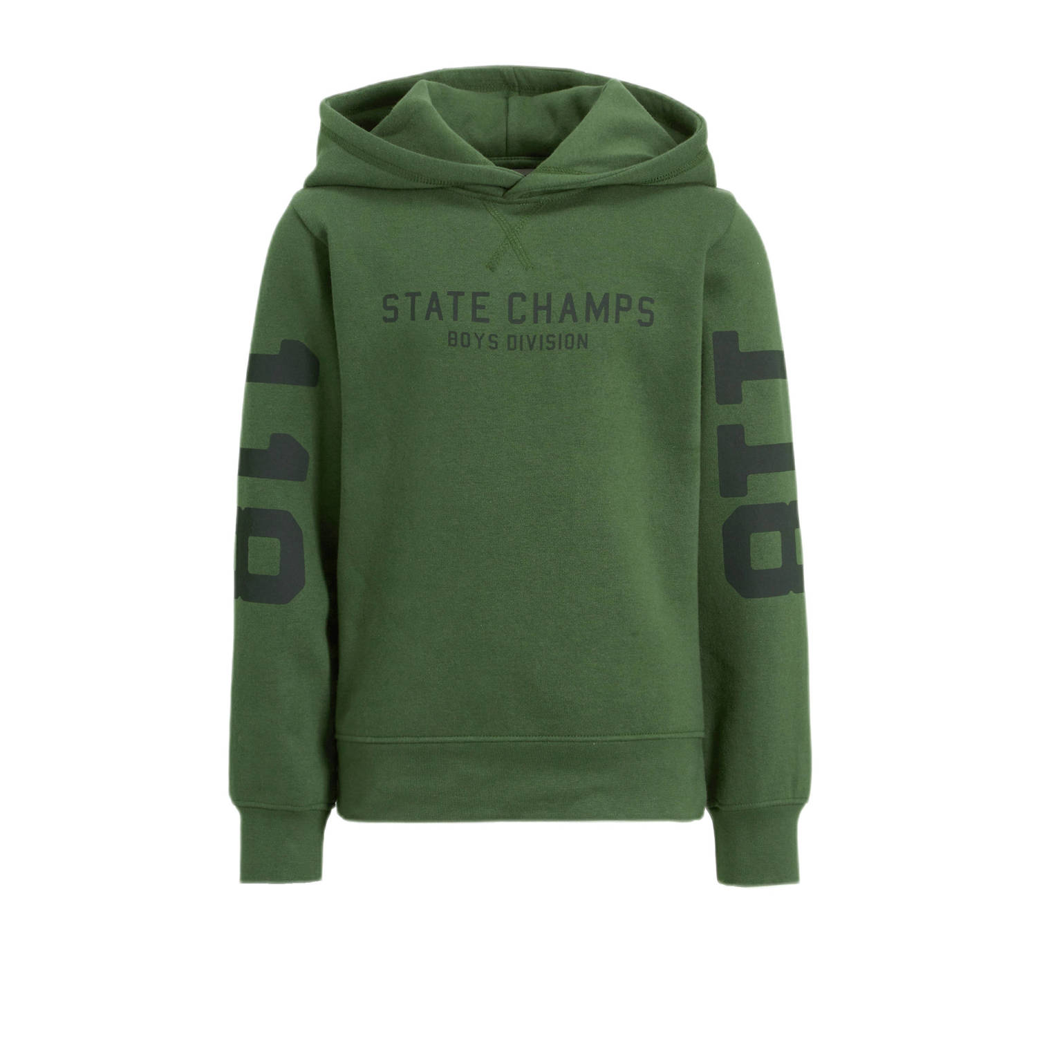 Anytime hoodie met tekstopdruk khaki Trui Groen Jongens Katoen Capuchon 110 116