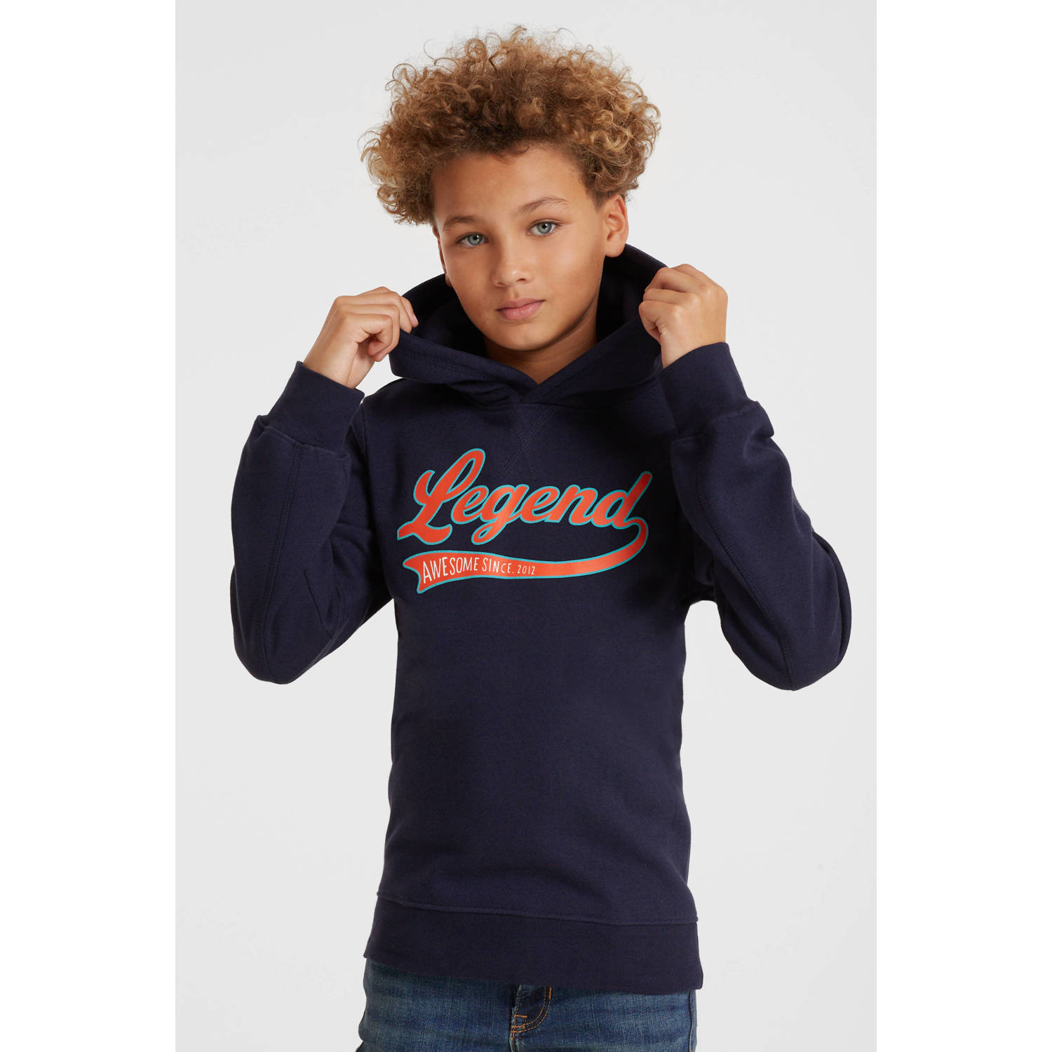 anytime hoodie met tekstopdruk donkerblauw