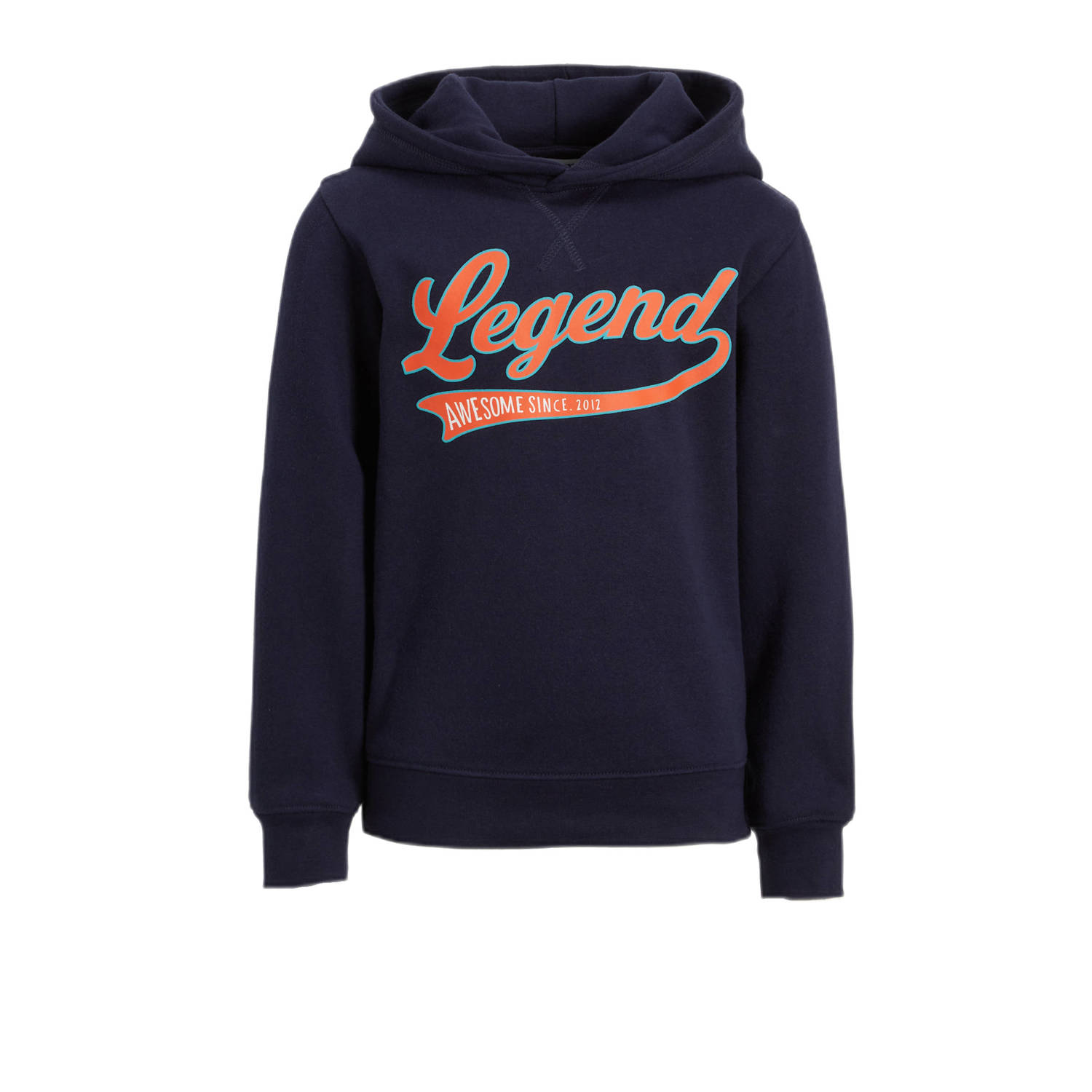 Anytime hoodie met tekstopdruk donkerblauw Trui Jongens Katoen Capuchon 110 116