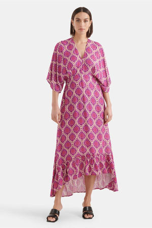 jurk met all over print roze/paars/ecru