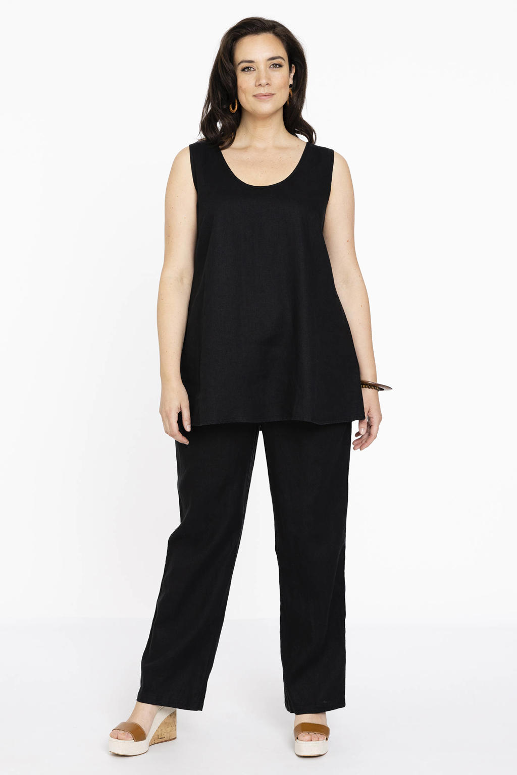 YOEK linnen loose fit broek zwart