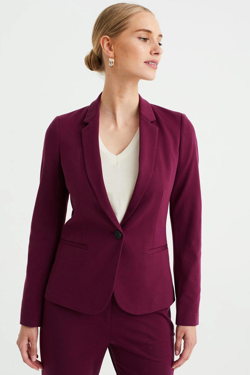 WE Fashion jersey getailleerde blazer bordeaux rood wehkamp