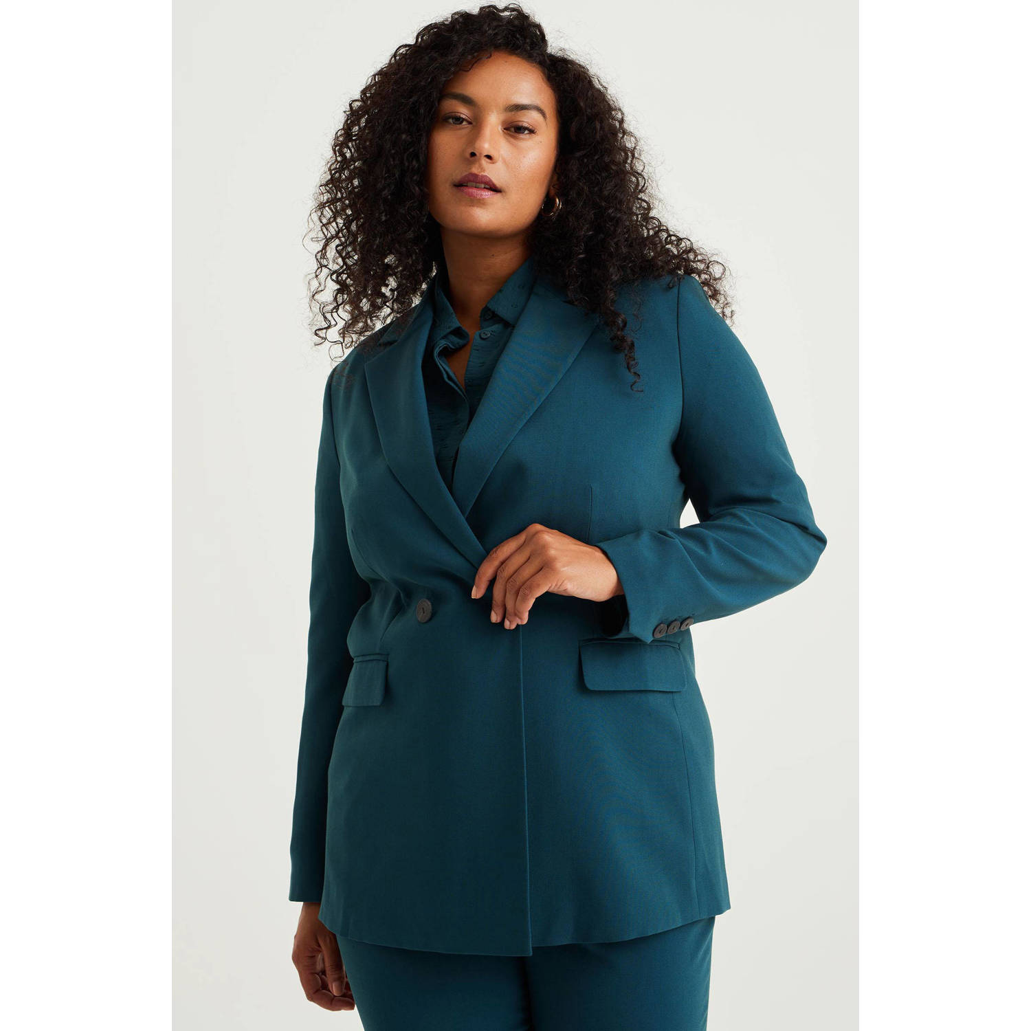 WE Fashion Curve rechtvallende blazer turquoise