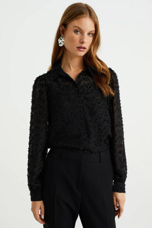semi-transparante blouse met textuur zwart
