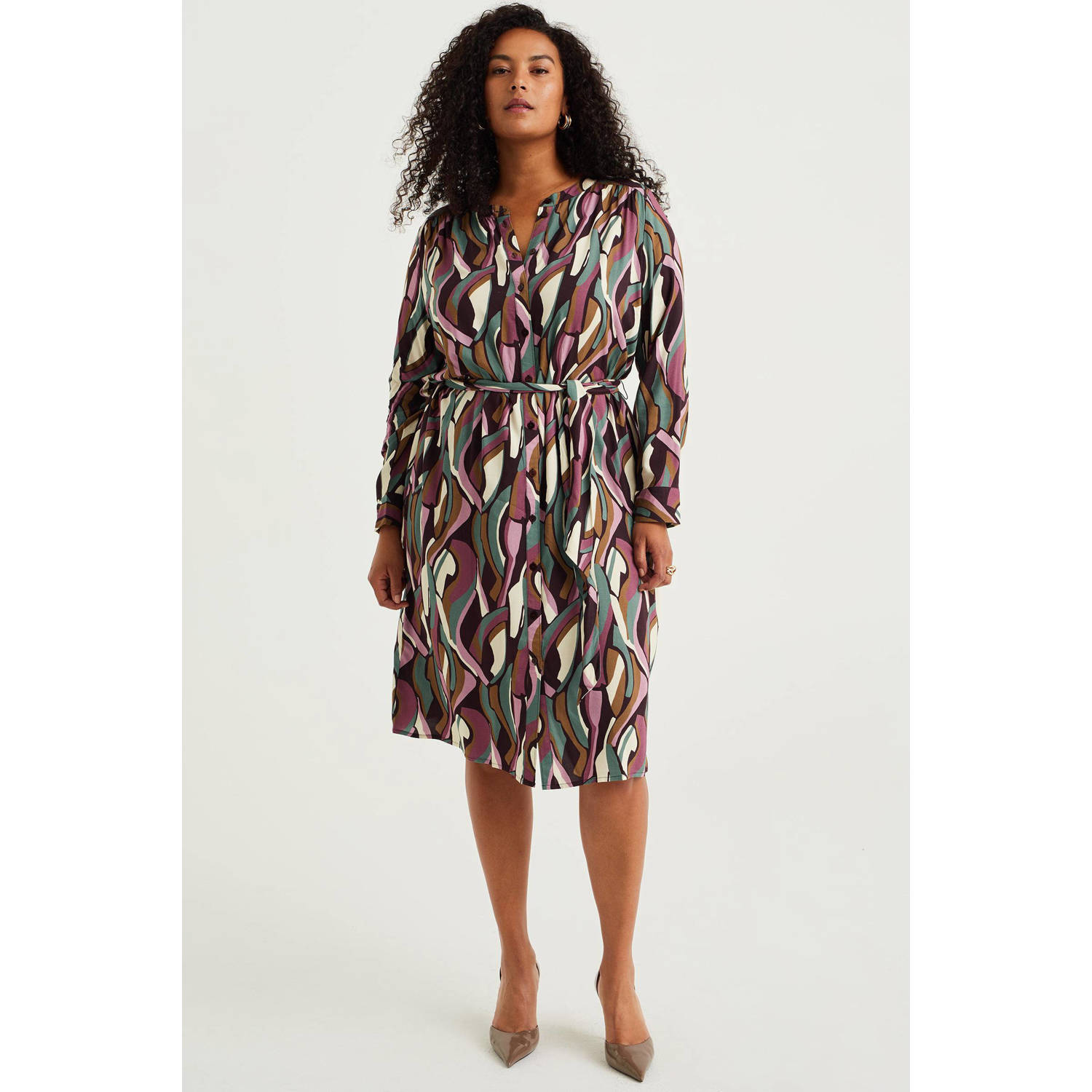 WE Fashion Curve blousejurk met all over print en ceintuur multi