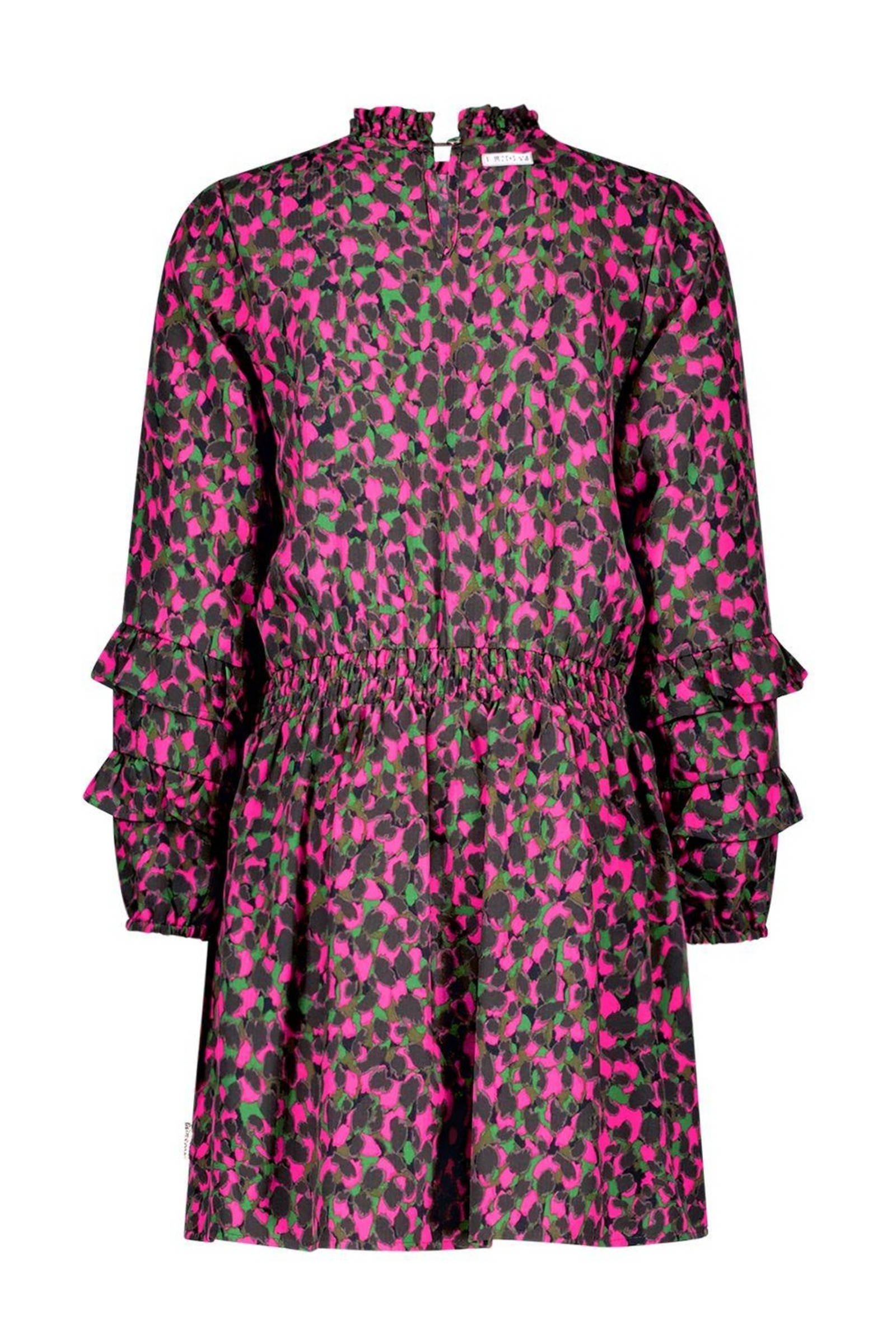 B.Nosy Jurk B.AWESOME Met All Over Print En Ruches Fuchsia/d.blauw ...