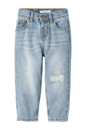 tapered fit jeans NMNSIDNEY met slijtage medium blue denim