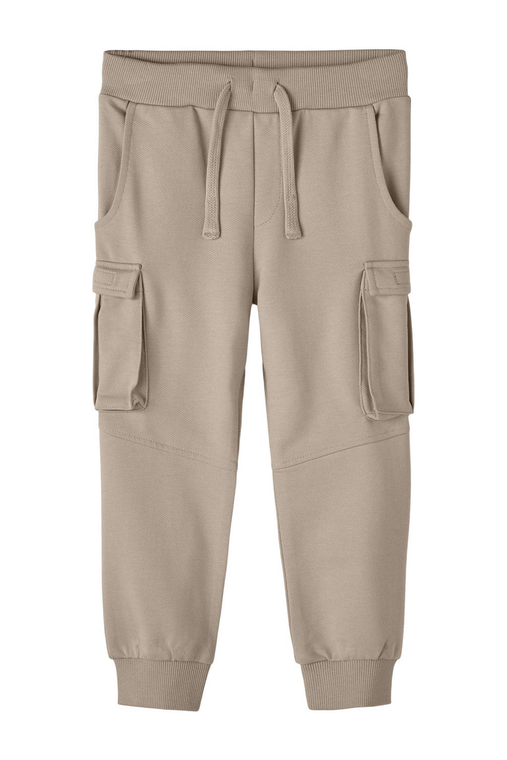 Beige jongens NAME IT MINI joggingbroek van duurzame sweatstof met elastische tailleband met koord