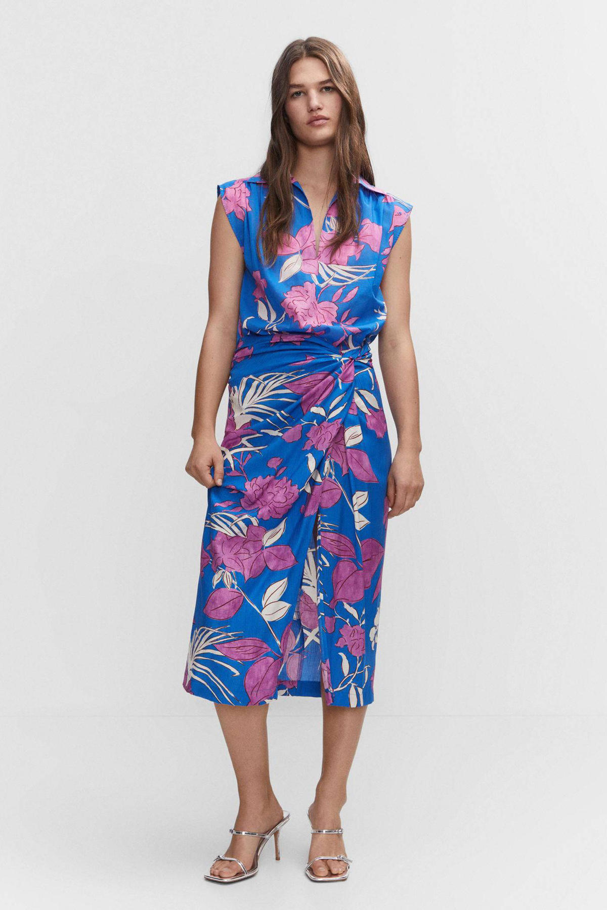 Mango gebloemde top Nuti blauw/roze wehkamp