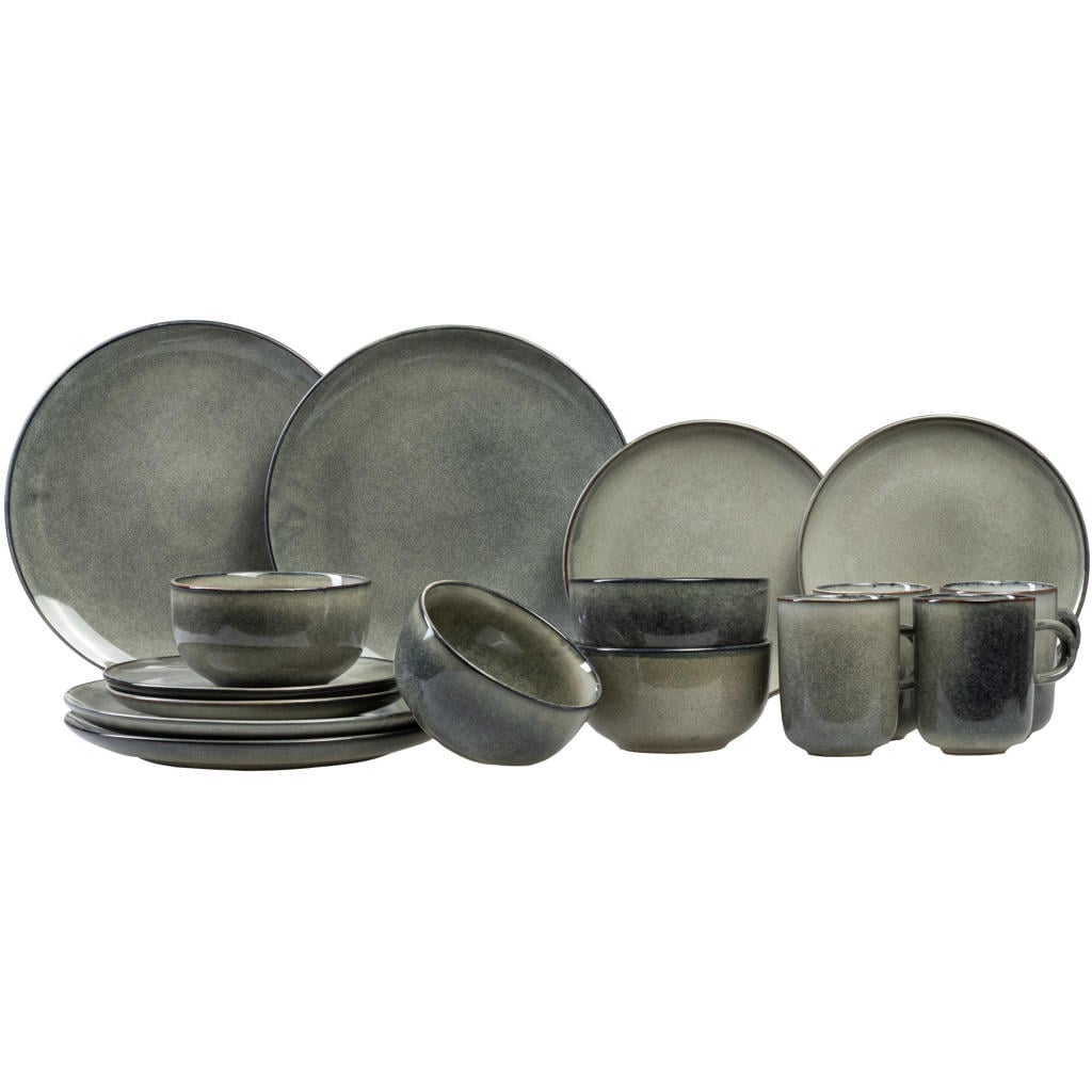 Salt & Pepper Serviesset Meridian - Groen/Blauw 16-delig / 4 personen - 4 dinerborden, 4 ontbijtborden, 4 kommen en 4 kopjes