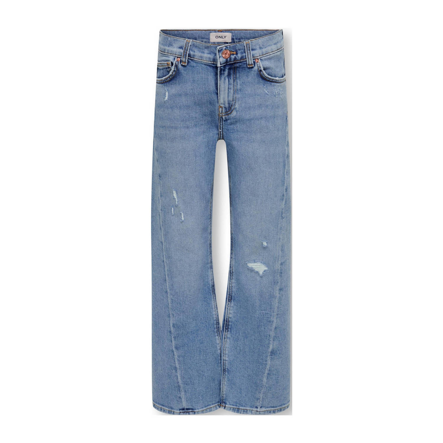 Only KIDS GIRL wide leg jeans KOGASTA BARREL met slijtage light medium blue denim Blauw 128