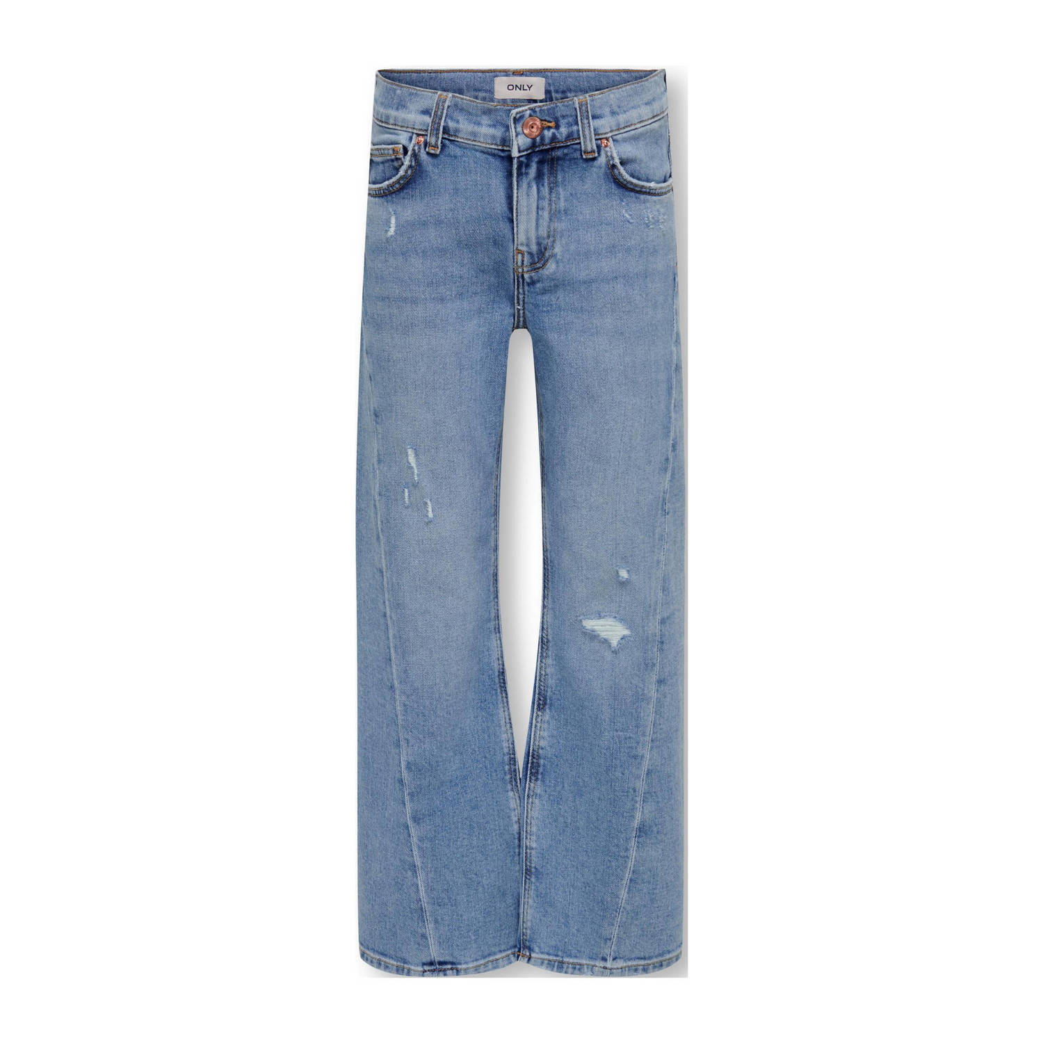 Only KIDS GIRL wide leg jeans KOGASTA BARREL met slijtage light medium blue denim Blauw 146
