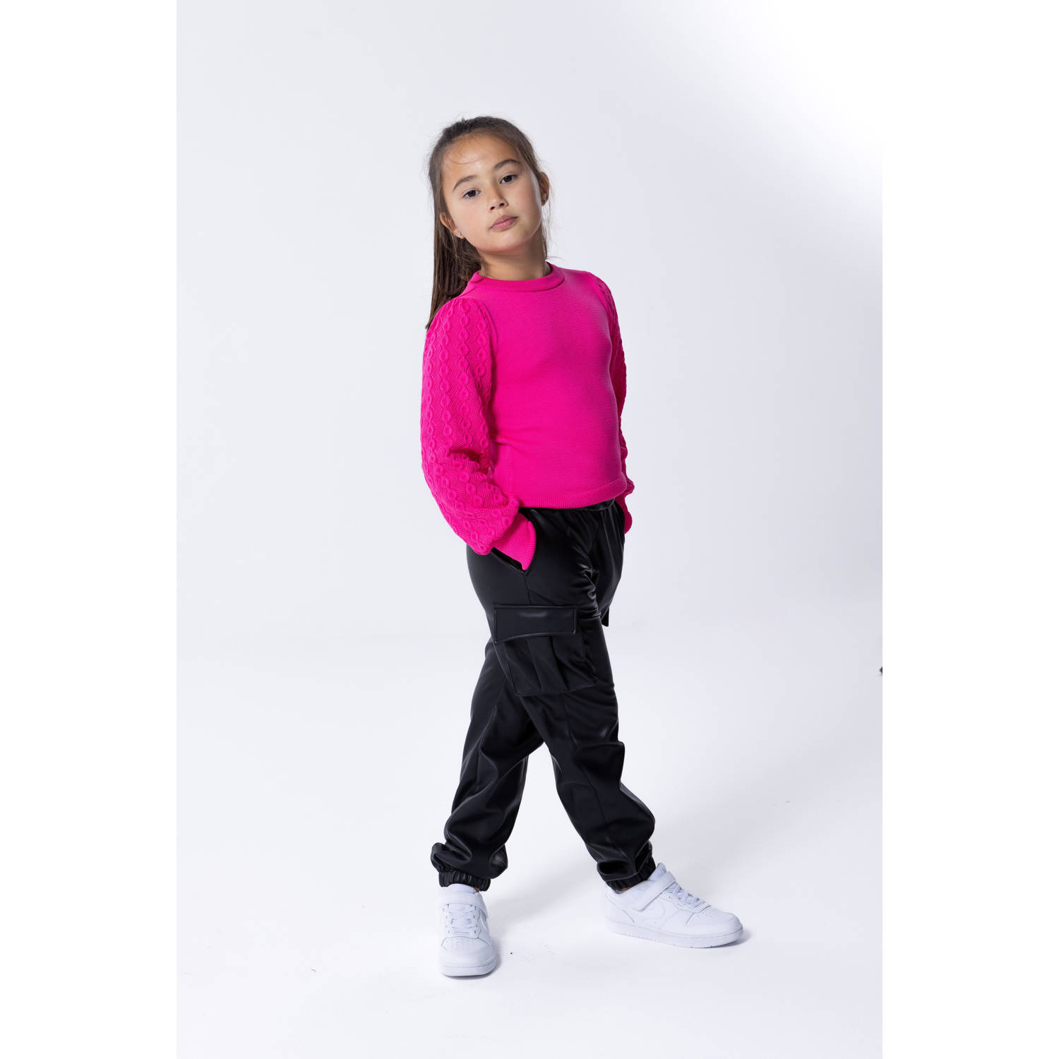ONLY KIDS GIRL imitatieleren cargobroek KOGHEIDI zwart