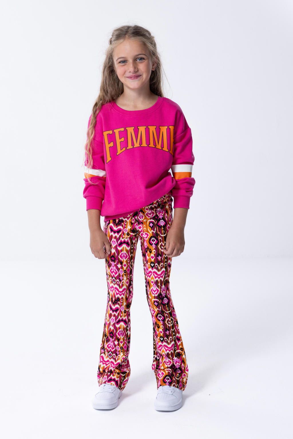 KIDS ONLY GIRL flared broek KOGPAIGE met all over print roze/rood/oranje