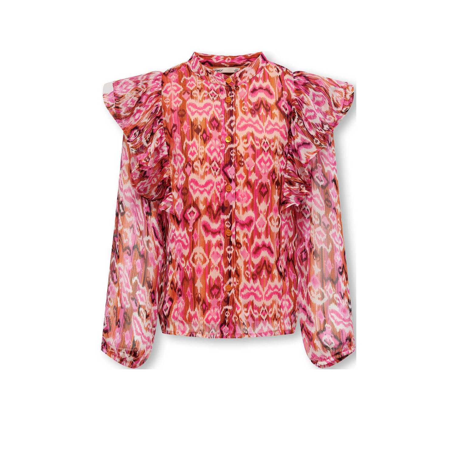 ONLY KIDS GIRL semi-transparante blouse KOGZABELLA met all over print roze rood oranje