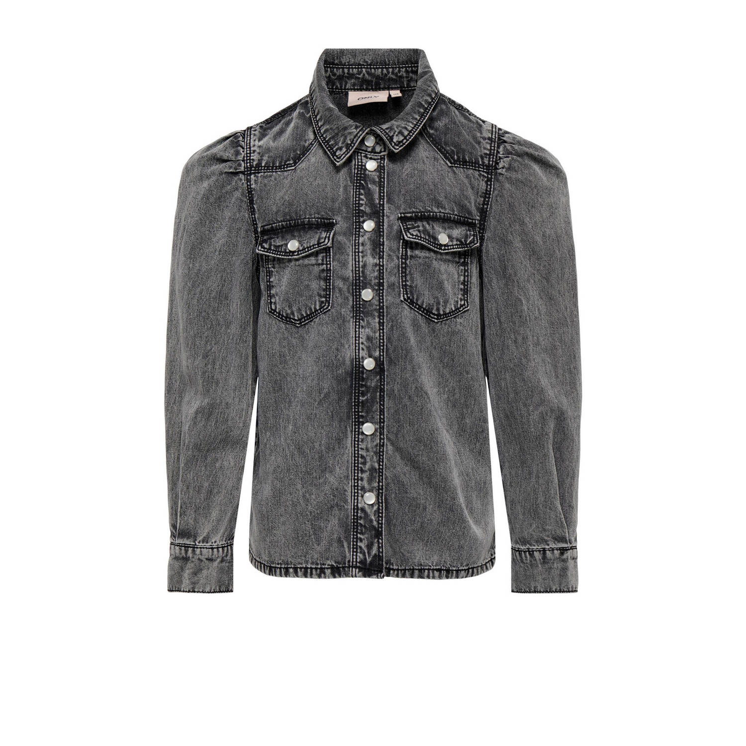 Only KIDS GIRL blouse KOGRICKY grey denim Grijs Meisjes Stretchdenim Klassieke kraag 152