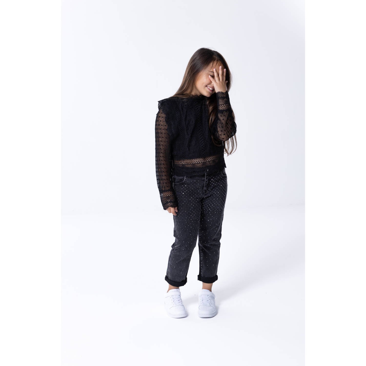 ONLY KIDS GIRL top met kant KOGELIANA zwart