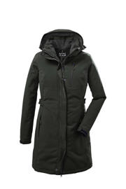 thumbnail: Donkergroene dames Killtec outdoor parka van polyester met effen, lange mouwen, capuchon en 2-way rits