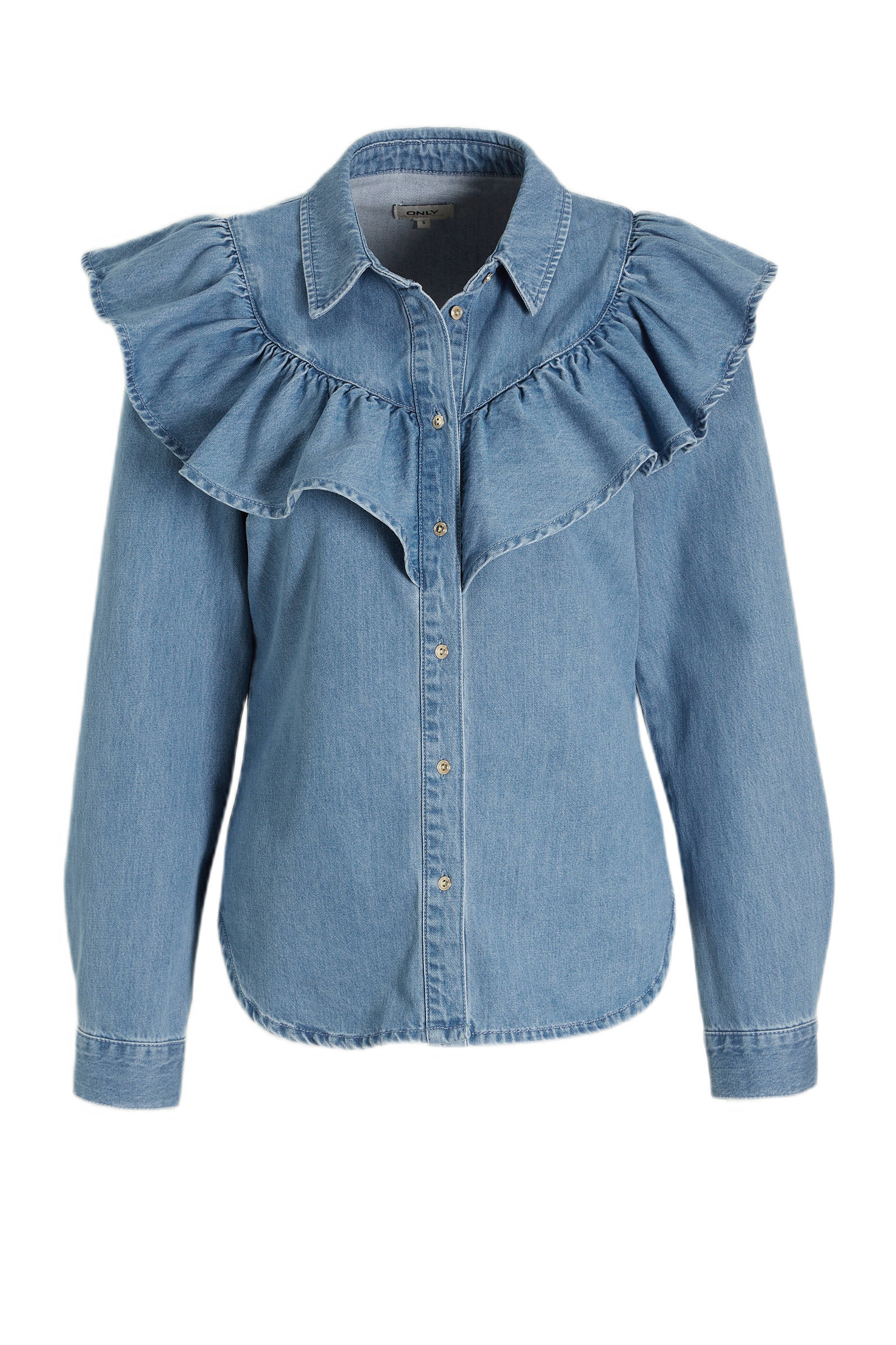 ONLY blouse ONLINDIGO met volant medium blue denim | wehkamp