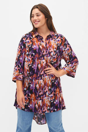 blouse MDALA met all over print paars/oranje