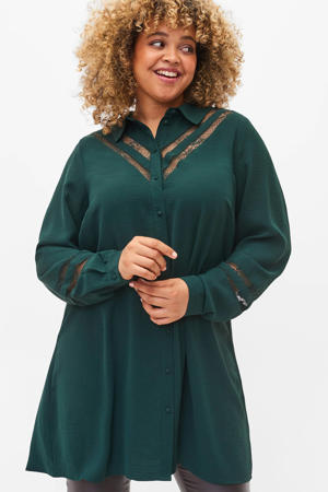 blouse van gerecycled polyester donkergroen